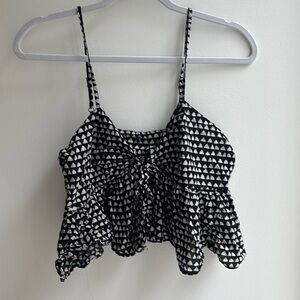 Black and Cream Tye Front Top